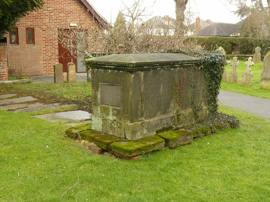 Photograph of the Holden chest tomb in the churchyard of All Saints' Church, Aston-on-Trent, Derbyshire, England