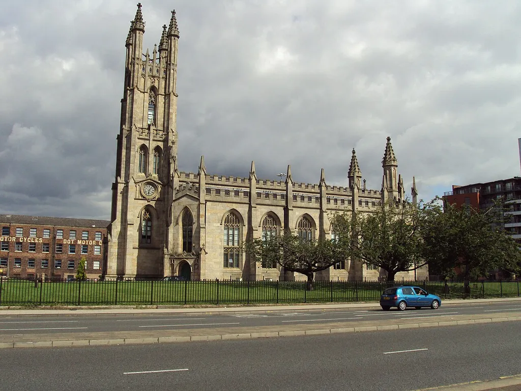 Former parish church of St George, Hulme, Manchester, seen from the south from the A56 Chester Road