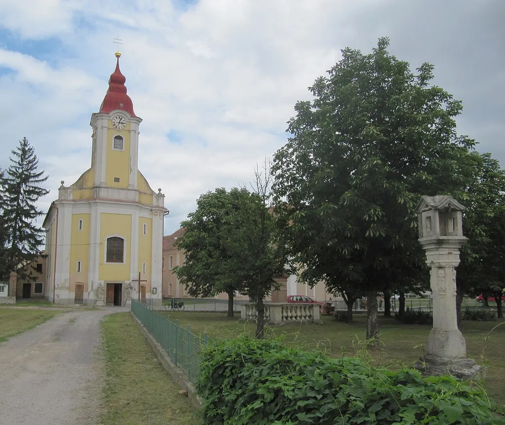 Hevlín in Znojmo District, Czech Republic. Church of the Assumption.