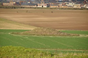 Long barrow, three bell barrows, fancy barrow and a linear earthwork 800m north of Maiden Castle