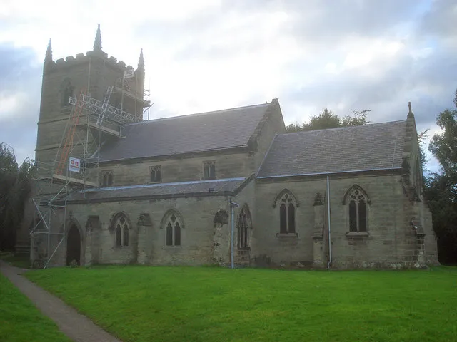 The Church of St John the Baptist Repairs going on here, with a cascade of scaffold leading up to the tower.