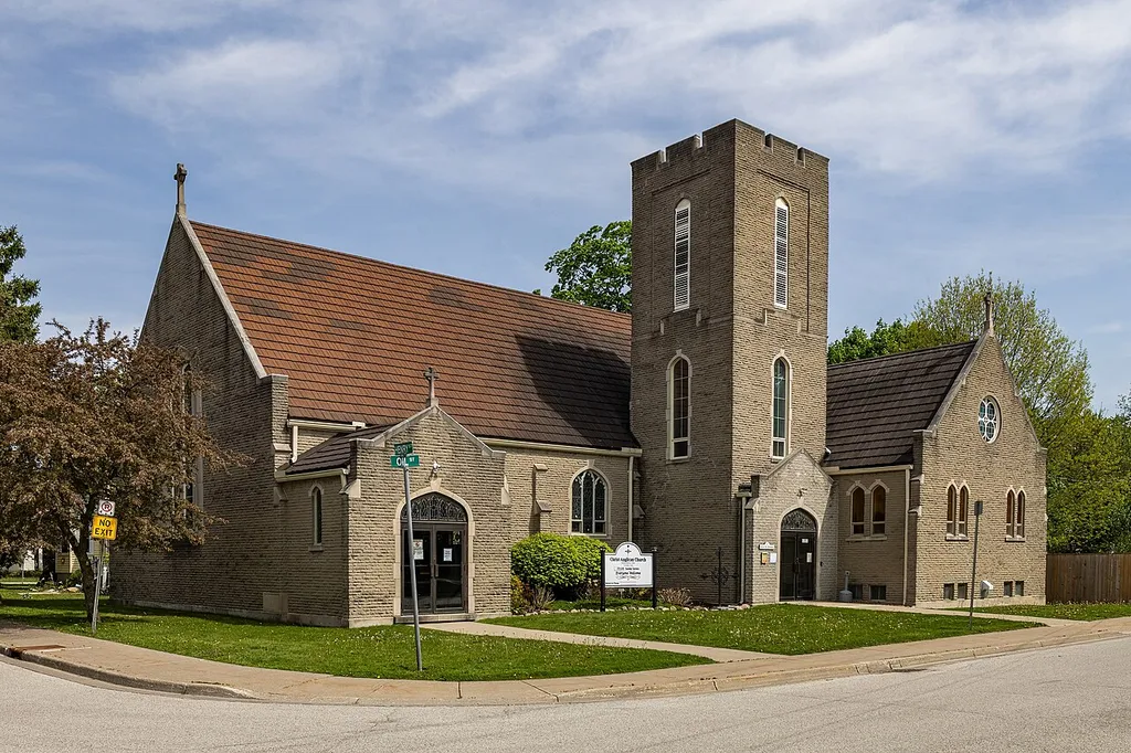 Christ Church, Petrolia, Ontario, 2026-05-17; three quarter view