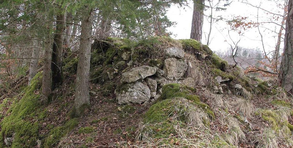 Mauerrest am Westende der Kernburg - zugleich auch bauliches Ende der Gesamtanlage auf dem in westlicher Richtumng spitz zulaufenden Felssporn.