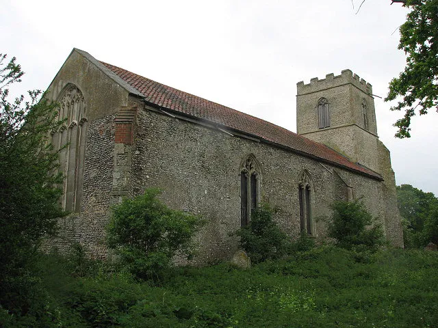 St Peter's Church. St Peter's church, dating from the 14th century, was abandoned 40-odd years ago and purchased by the Friends of Friendless Churches before being demolished. Since then the tower has been repaired and the windows were made safe with corrugated iron sheets. The door is locked and nothing much appears to be happening here.