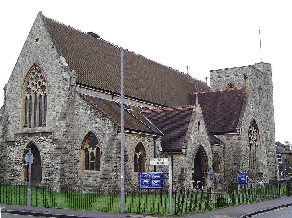 St John the Evangelist parish church, Grove Lane, Kingston upon Thames, Surrey, seen from the west
