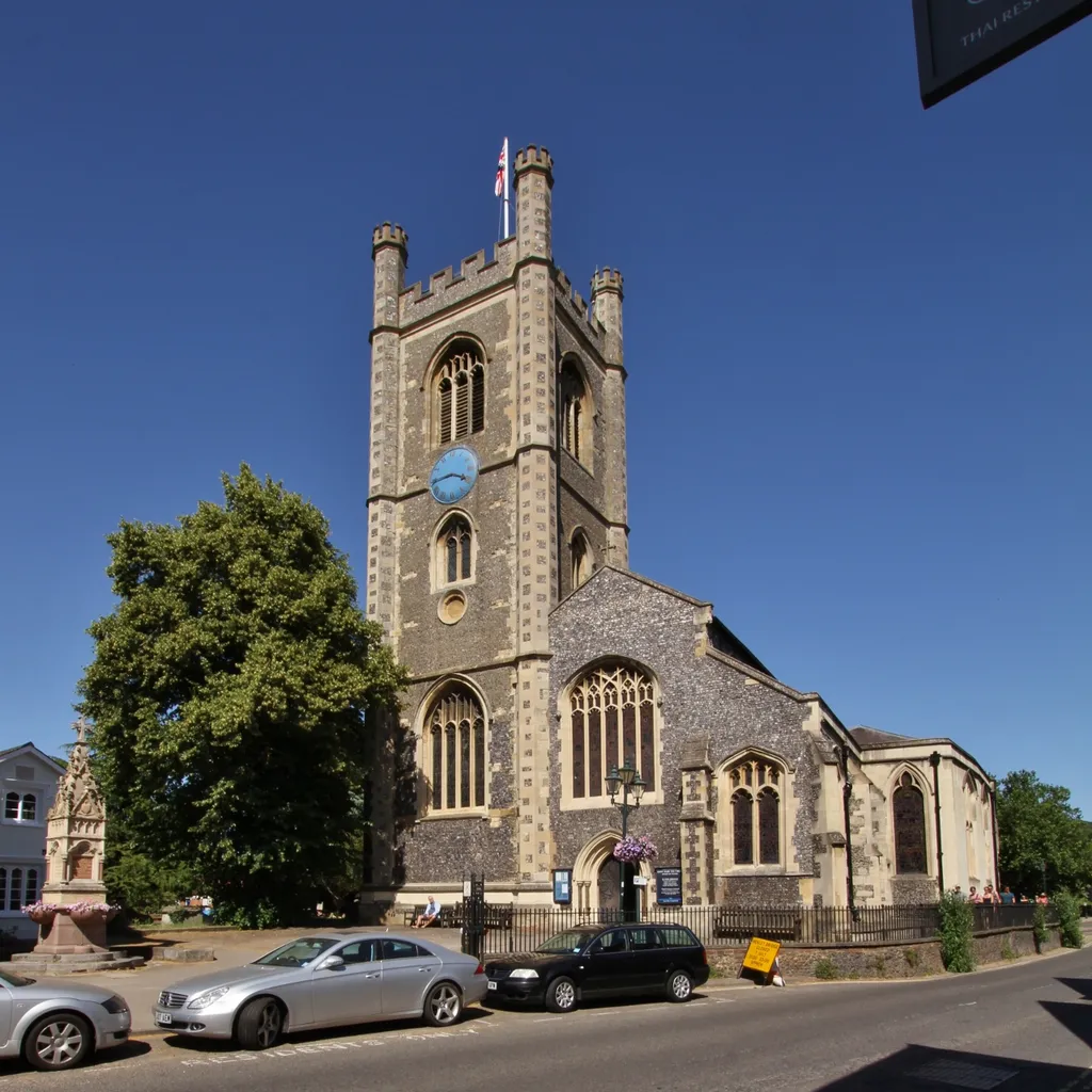 Parish church of St Mary the Virgin, Henley-on-Thames, Oxfordshire, seen from west-southwest, with the monument to Rev. Greville Phillimore on the left