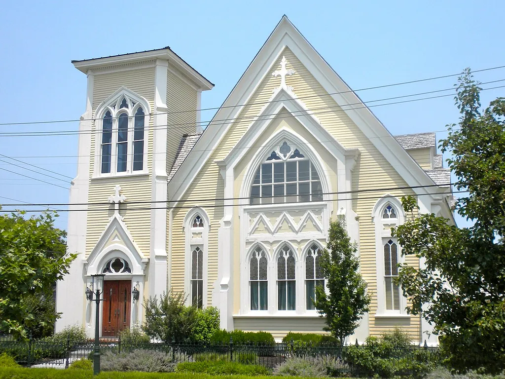 Cape Island Presbyterian Church, 417 Lafayette, Cape May New Jersey. In the Cape May Historic District, a National Historic Landmark since 1976. Now not used as a church - rather apartments or condos.