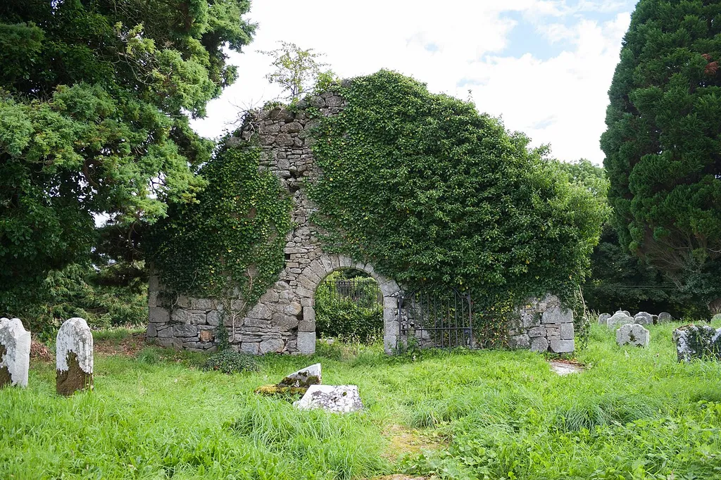 Exterior view of the west gable of the medieval church in the parish of Errigal Truagh.