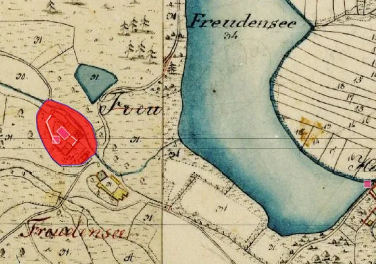Lageplan der Burg Freudensee auf dem Urkataster von Bayern