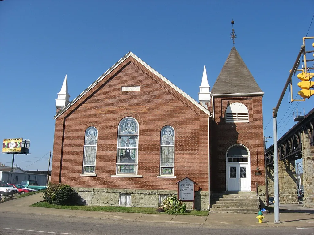 Front of the Henry Logan Memorial AME Church, located on the northwestern corner of the junction of Ann (West Virginia Route 618) and Sixth Streets in Parkersburg, West Virginia, United States. Built in 1891, it is listed on the National Register of Historic Places.