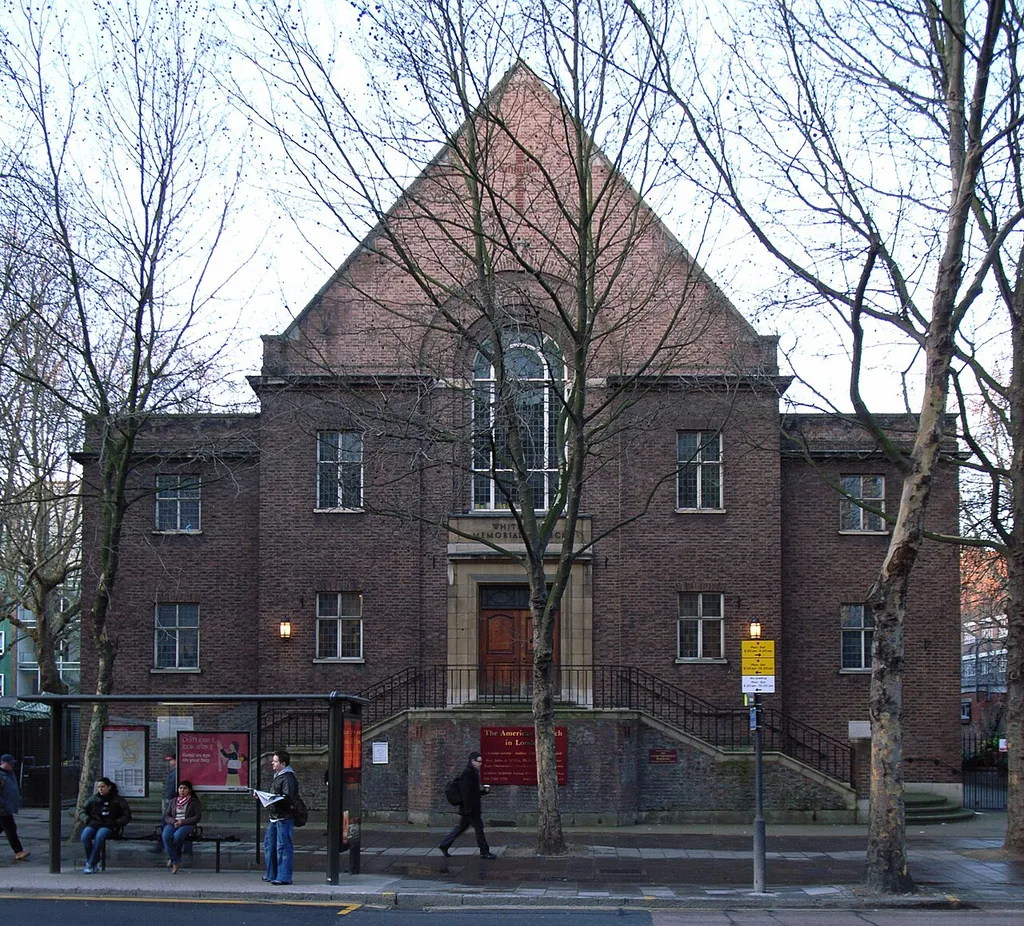 American Church (Whitfield Memorial Church) 1957, Tottenham Court Road, London. Built on the site of the church of the 18th century preacher, George Whitfield.