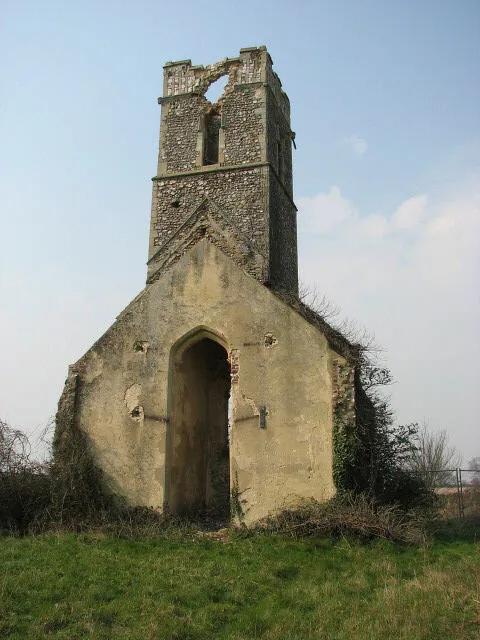 The ruin of All Saints church, Panxworth The tower is all that remains.