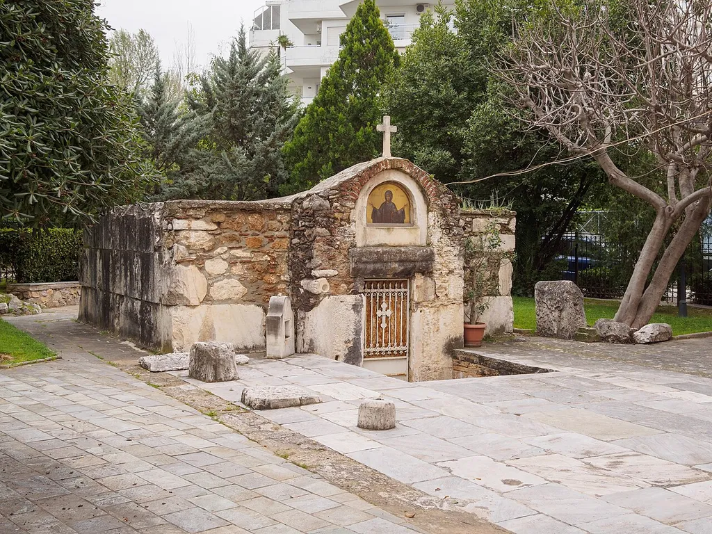 The small church of Panagia Marmariotissa (Virgy of the Marbles). It was built as a roman funerary monument in the 2nd century AC.