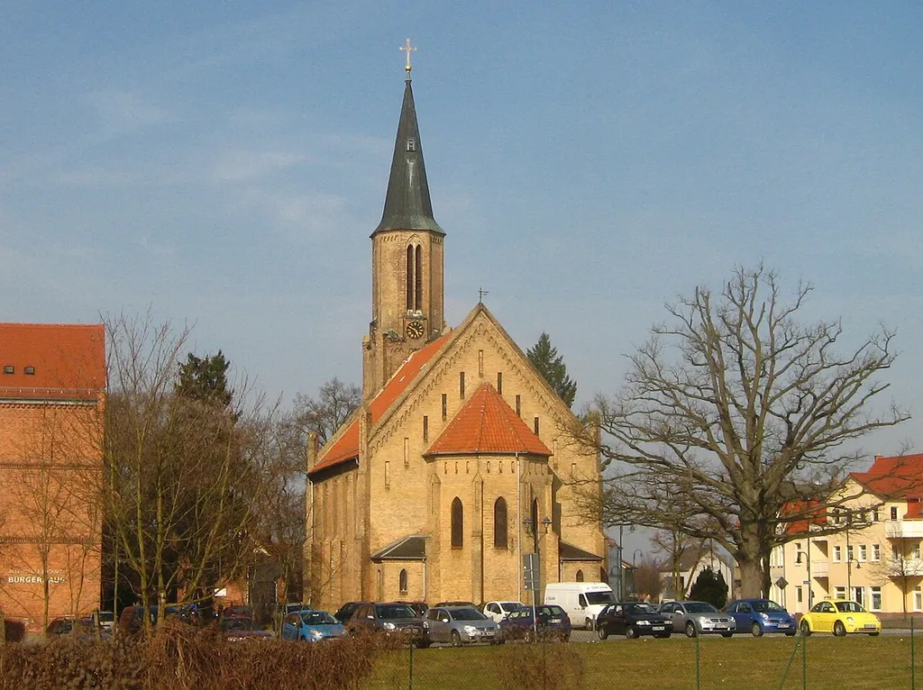 Neugotischer Kirchenbau in Löcknitz, 1871 als evangelische Kirche geweiht.