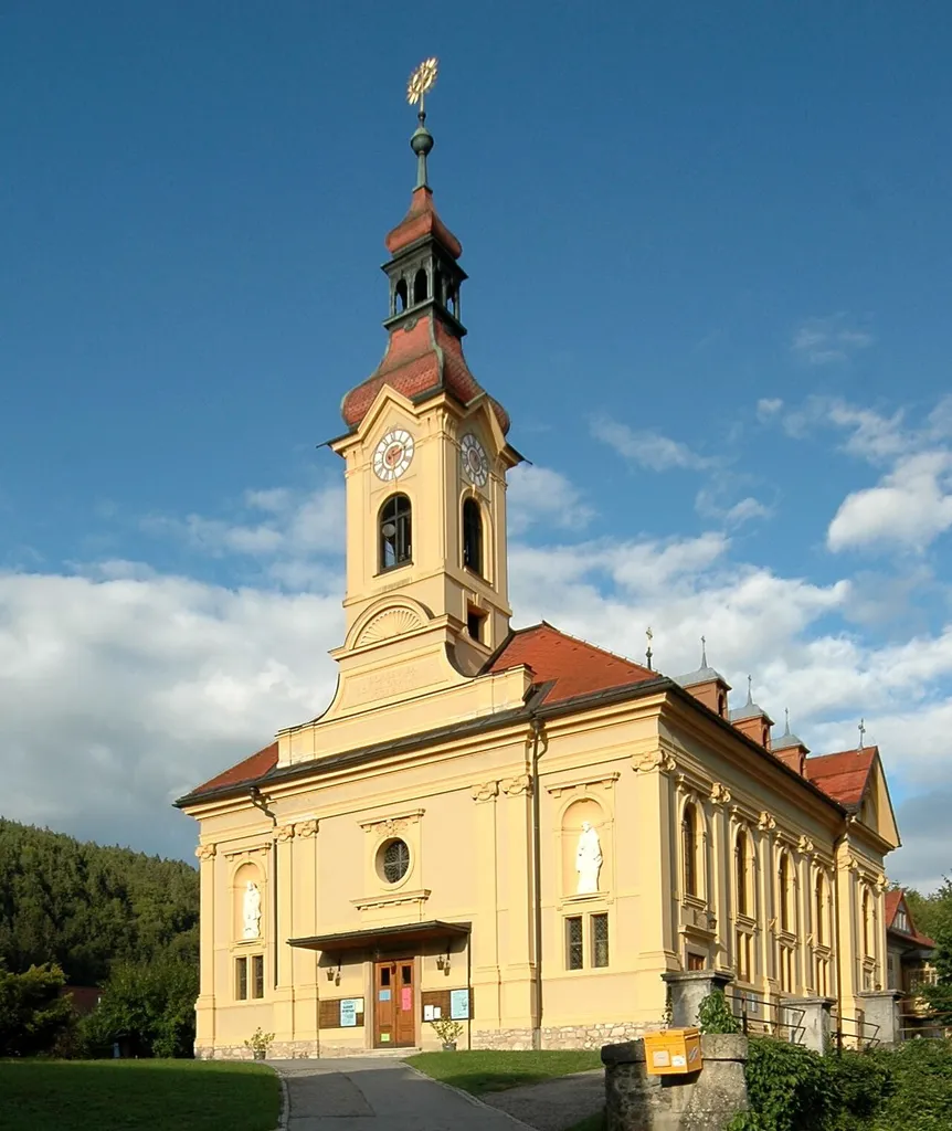 Southwestern view at the parish church Saint John the Baptist, municipality Pörtschach am Wörther See, district Klagenfurt Land, Carinthia, Austria, EU