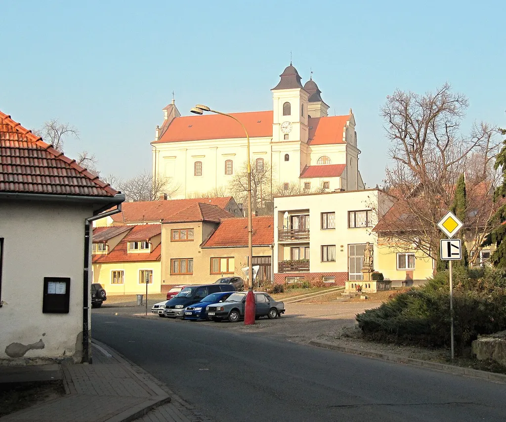Bojkovice in Uherské Hradiště District, Czech Republic. Early Baroque church of St. Lawrence from the years 1651-1656.