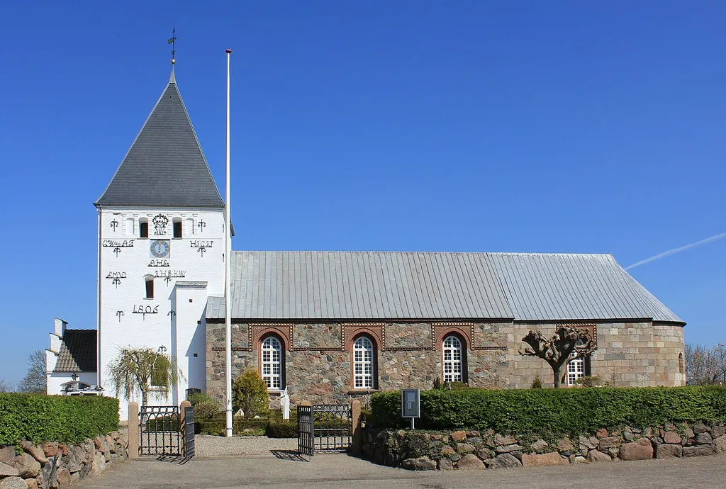 Sønder Stenderup church near Kolding, Denmark. Built in roman style around 1150-1200. The tower is built around 1500 in late gothic style.