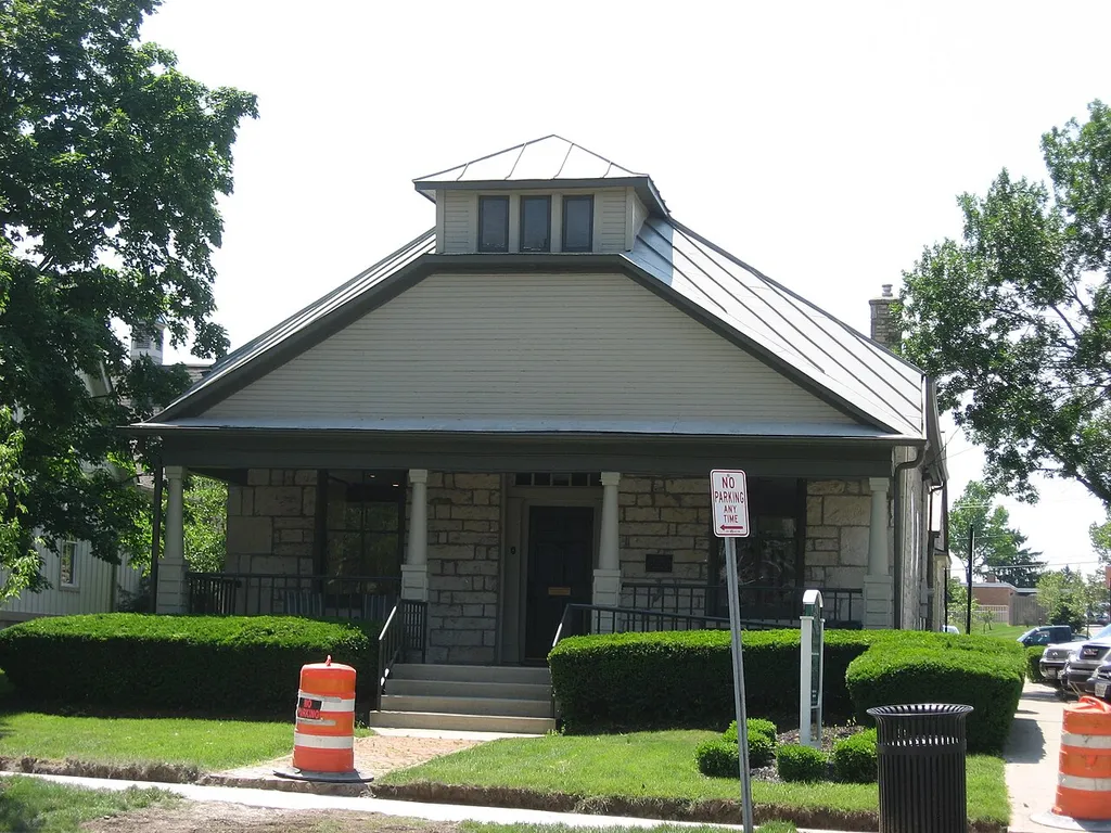 Front of the former Dublin Christian Church, located at 53 N. High Street (State Route 745) in Dublin, Ohio, United States. Built in 1845, it is listed on the National Register of Historic Places.