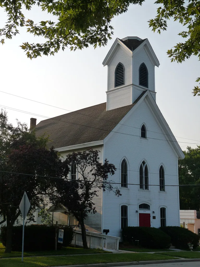 This church in Mukwonago, Wisconsin was built in 1879 in Gothic Revival style. It was listed on the National Register of Historic Places in 1987.