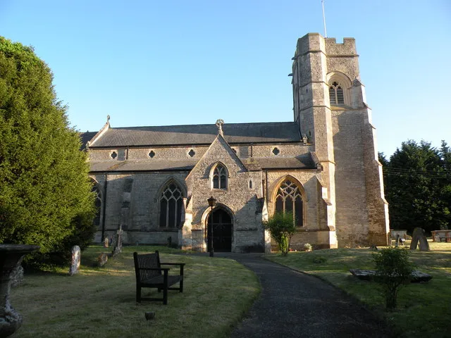 All Saints' parish church, Emberton, Buckinghamshire, seen from the north in the evening sunshine