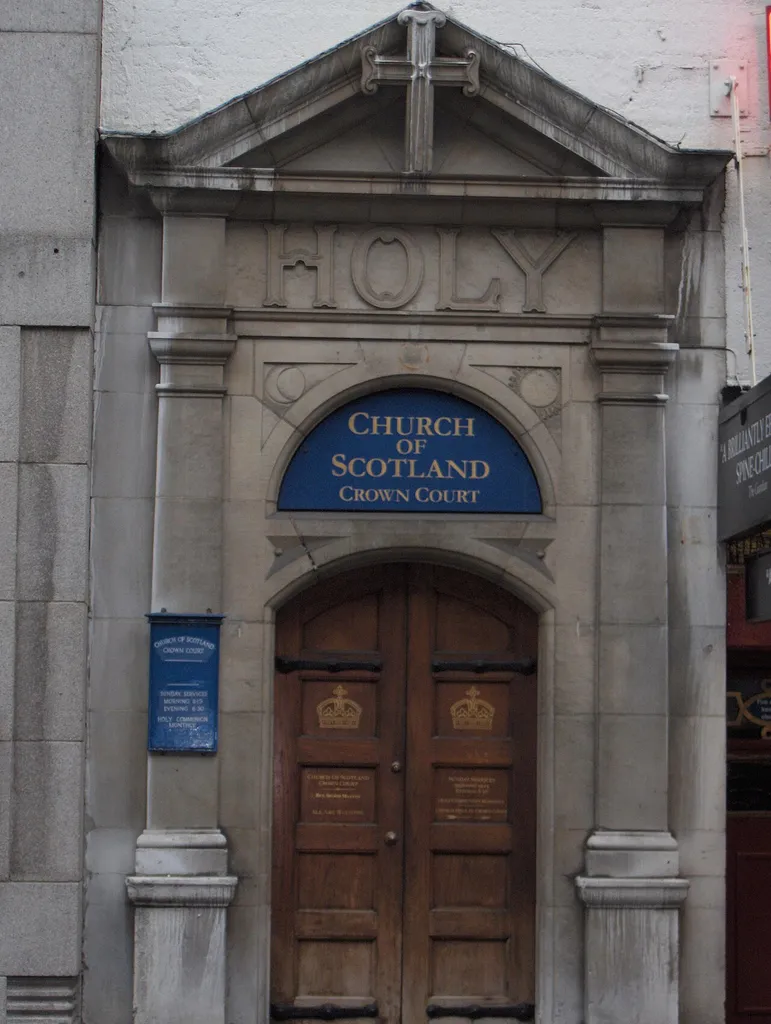 Main entrance of Crown Court Church (Church of Scotland), Westminster, London WC2