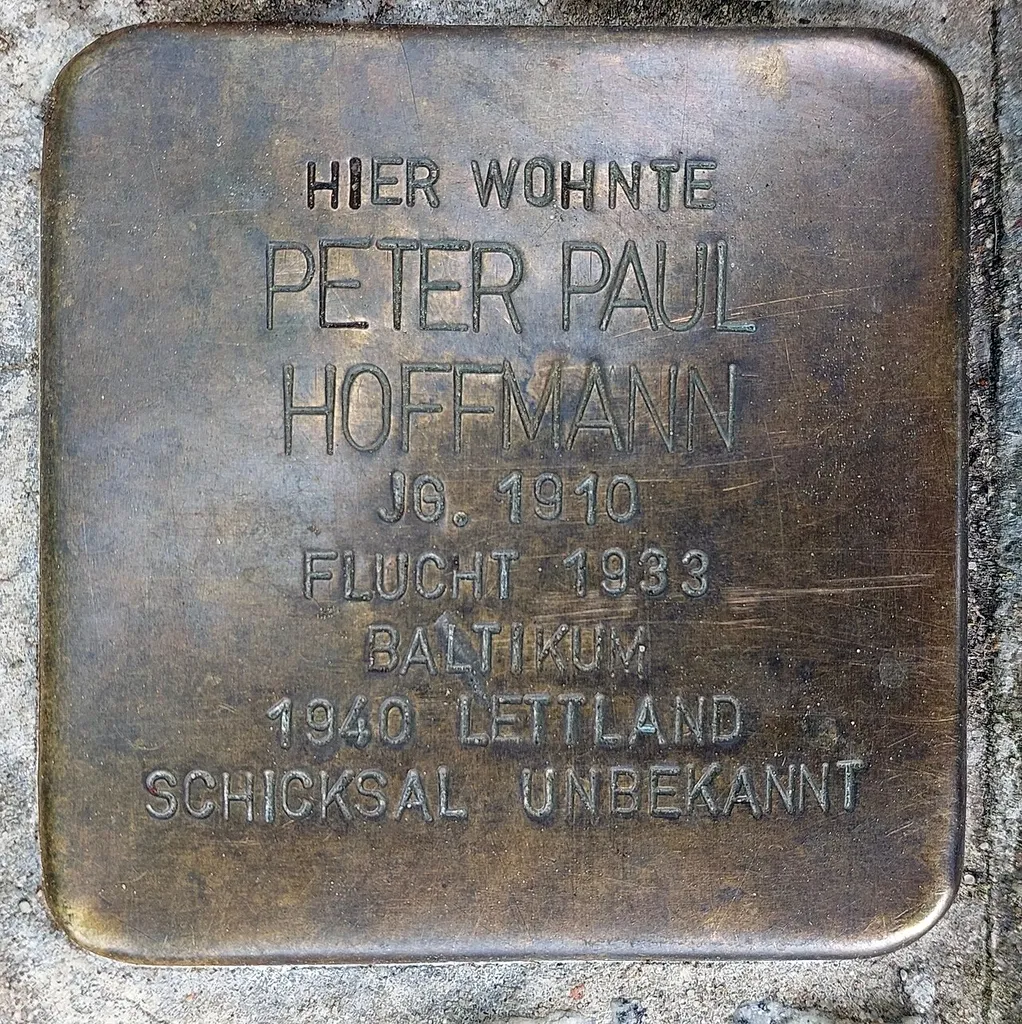"Stolperstein" (stumbling block), Peter Paul Hoffmann, Uferpromenade, Rheinsberg, Germany
