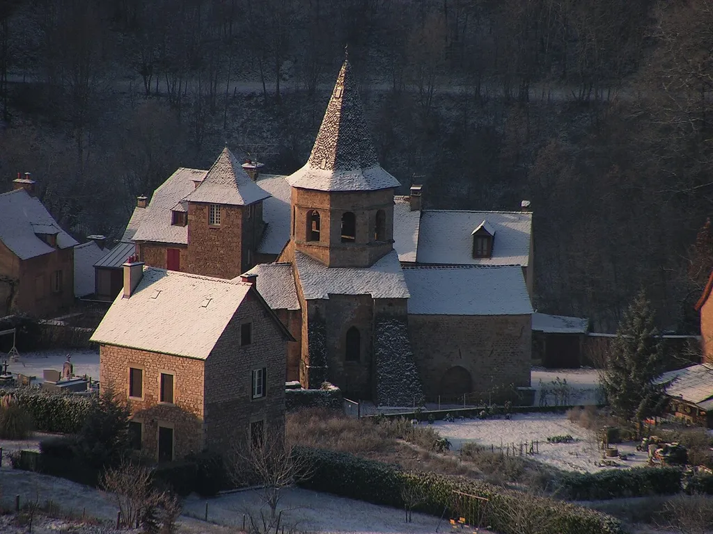 Church "Saint-Paul" of Salles-la-Source (Aveyron, France), winter.