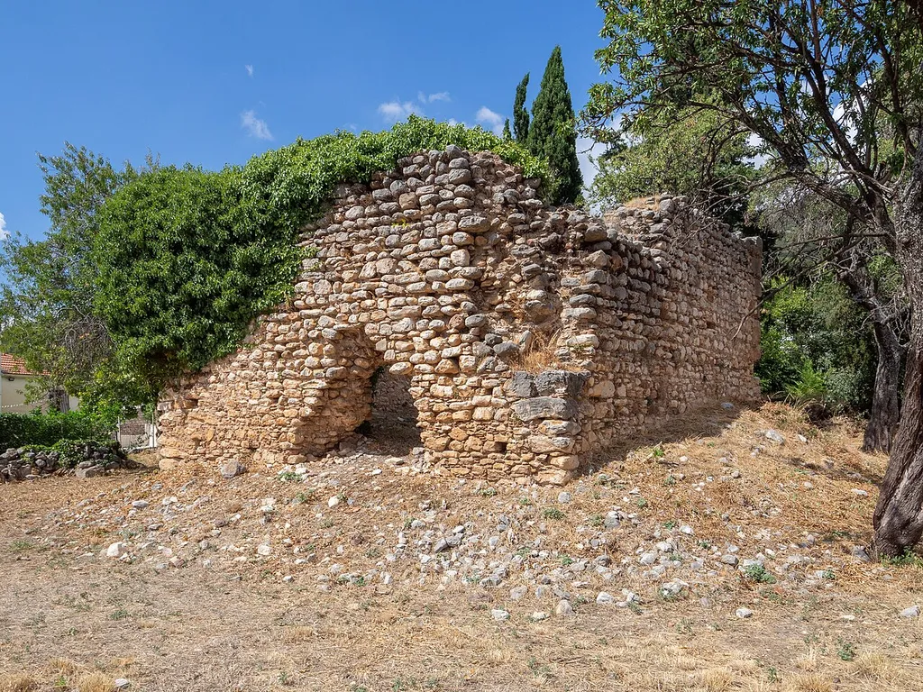 The remains of the medieval tower of Chalandritsa, Achaea. It was the seat of the frankish Barony of Chalandritsa, run by the French Dramelay (or Trémolay) family.
