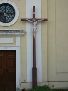 cross in front of the Church of the Exaltation of the Holy Cross in Koloděje