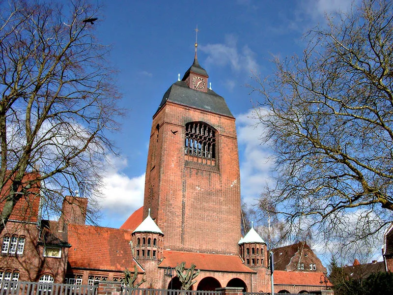 Front view of the Petrus-Kirche in Kiel-Wik, Germany