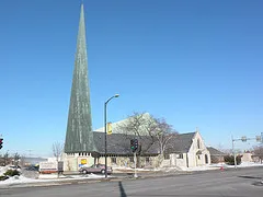 A picture of St. Thomas, Neenah-Menasha, Wisconsin taken from the southeast of the building.