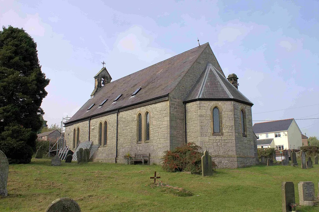 The village of Eryrys, Denbighshire, North Wales. St David's church (probably a design by Thomas Henry Wyatt) and is now a community centre. The church was built in 1861 and closed its doors in the 1970s, when it was adapted to a community centre.