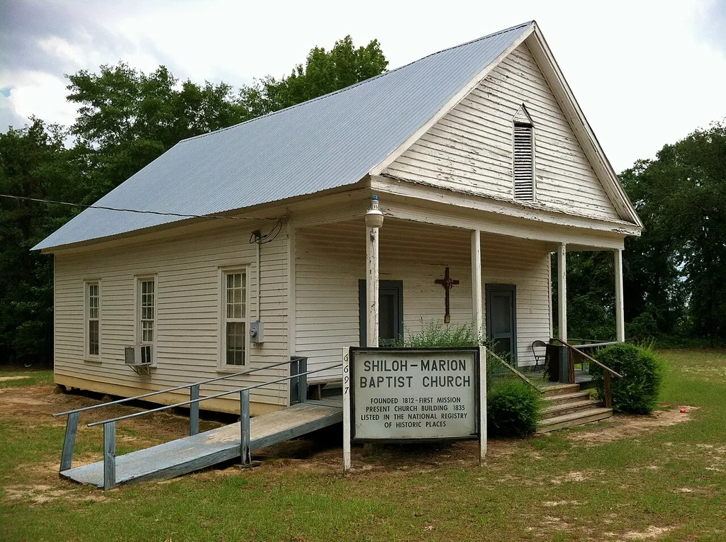 This is a photo of Shiloh-Marion Baptist Church and Cemetery in Buena Vista, GA
