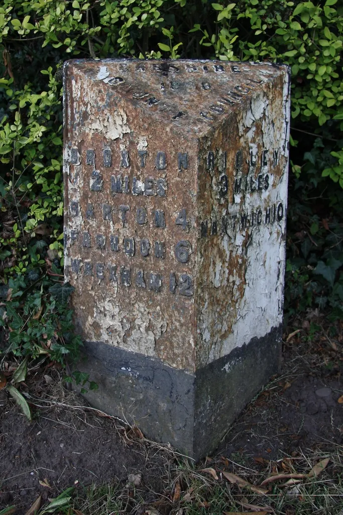 Old Milepost by the A534 at Bickerton Hill