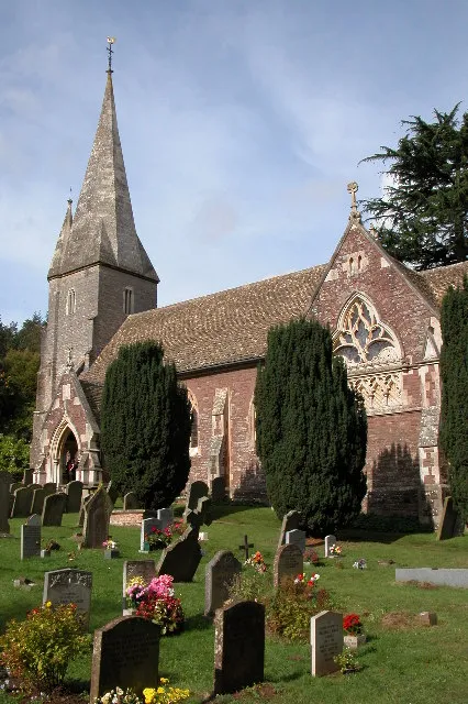 St John the Baptist Church, Huntley. The tower is medieval, but the rest of the building including the spire was designed in 1863 by S.S.Teulon. This Victorian church replaced the original Norman church.