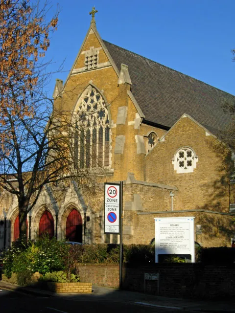 Church of the Sacred Heart, Kilburn, near to Hampstead, Camden, Great Britain. This large Roman Catholic church stands at the corner of Quex Road and Mazenod Avenue. The building was designed by Edward Welby Pugin and opened in 1879. Kilburn has traditionally had a significant Irish community (sometimes the area is affectionately referred to as 'County Kilburn') - many of whom worshipped here. In the 1960s - when the Irish community was probably at its peak - the church held 18 masses each Sunday.