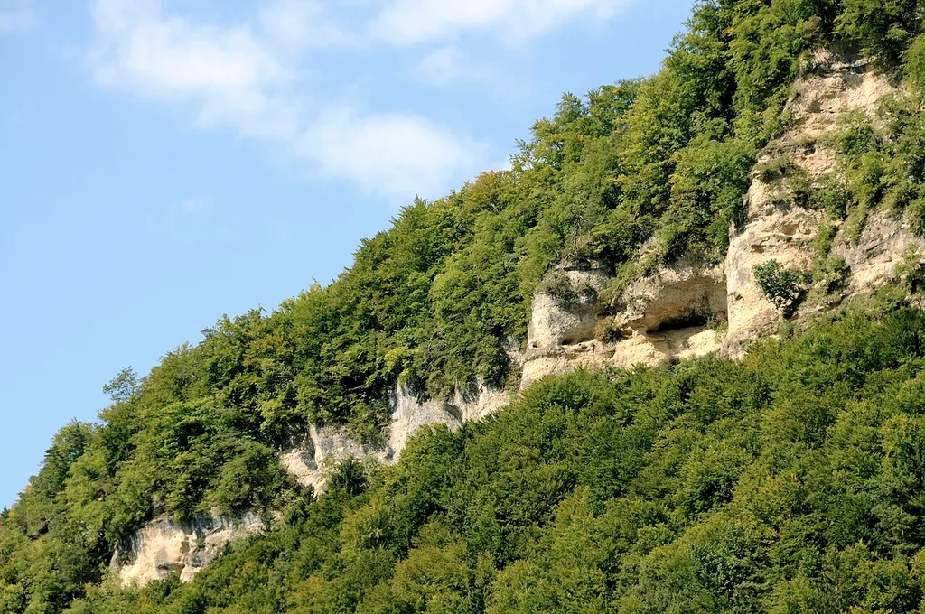 Rock cave on the escarpment of the Sattnitz ridge above Rottenstein, municipality Ebenthal in Kärnten, district Klagenfurt Land, Carinthia / Austria / EU