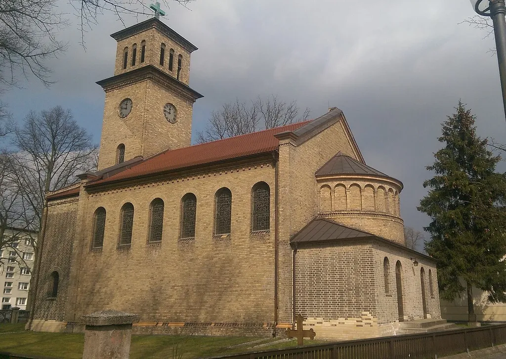 South-eastern view of protestant Martin Luther church, Hennigsdorf municipality, Oberhavel district, Brandenburg state, Germany