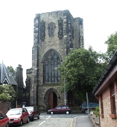 St Alban's parish church, Chester Road, Macclesfield, Cheshire, seen from the west from Hall Street