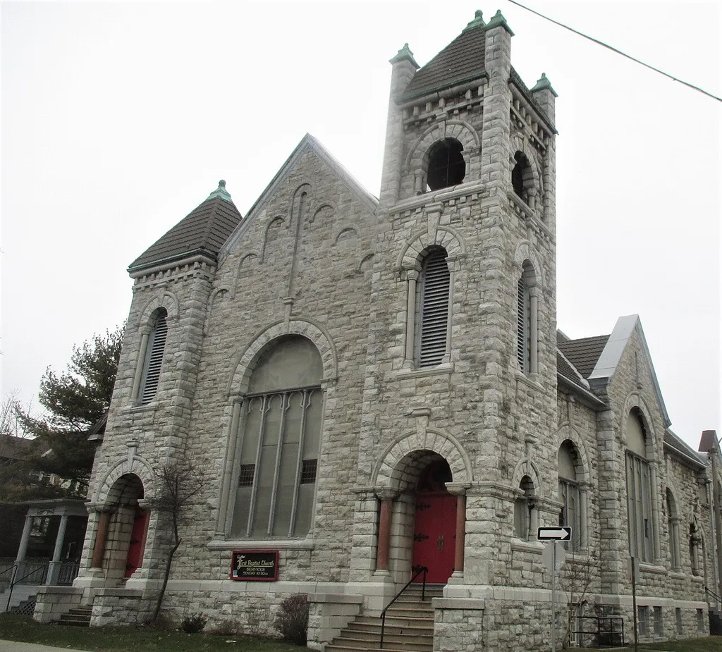 First Baptist Church is in Kingston. This stone church was originally constructed between 1904 and 1913