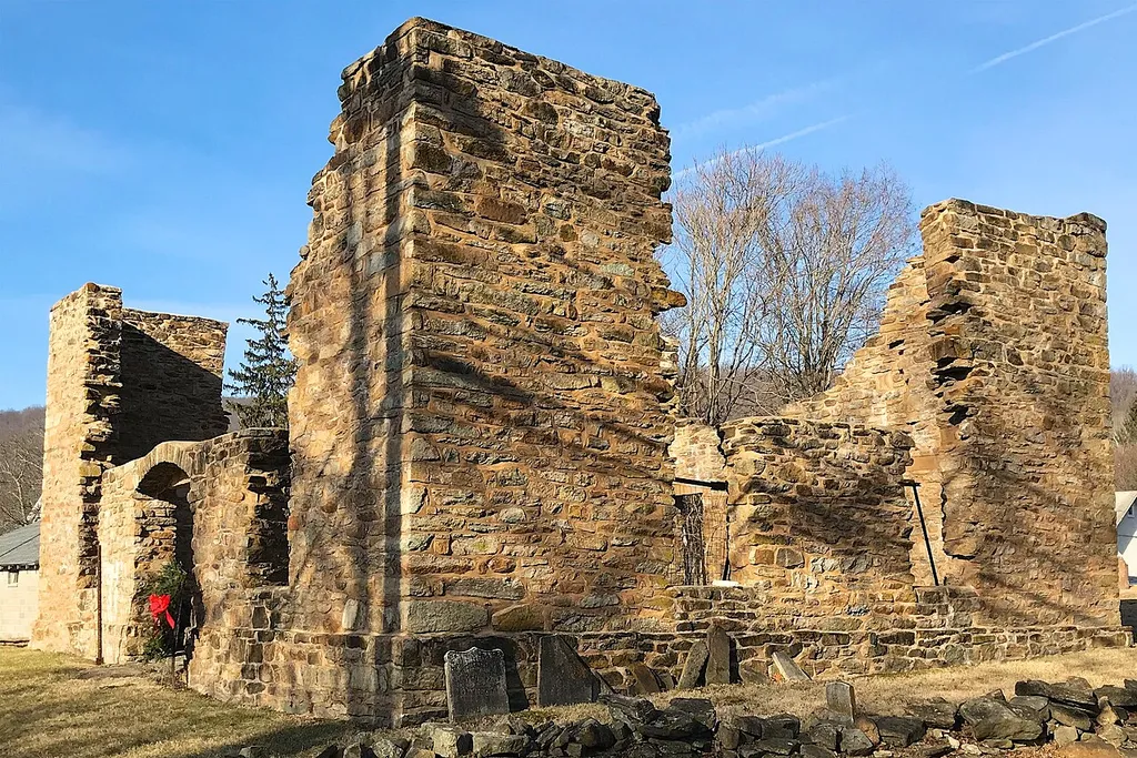 The ruins of the Old Stone Union Church, built 1774, in Long Valley, New Jersey. Key contributing structure #60 in the German Valley Historic District.