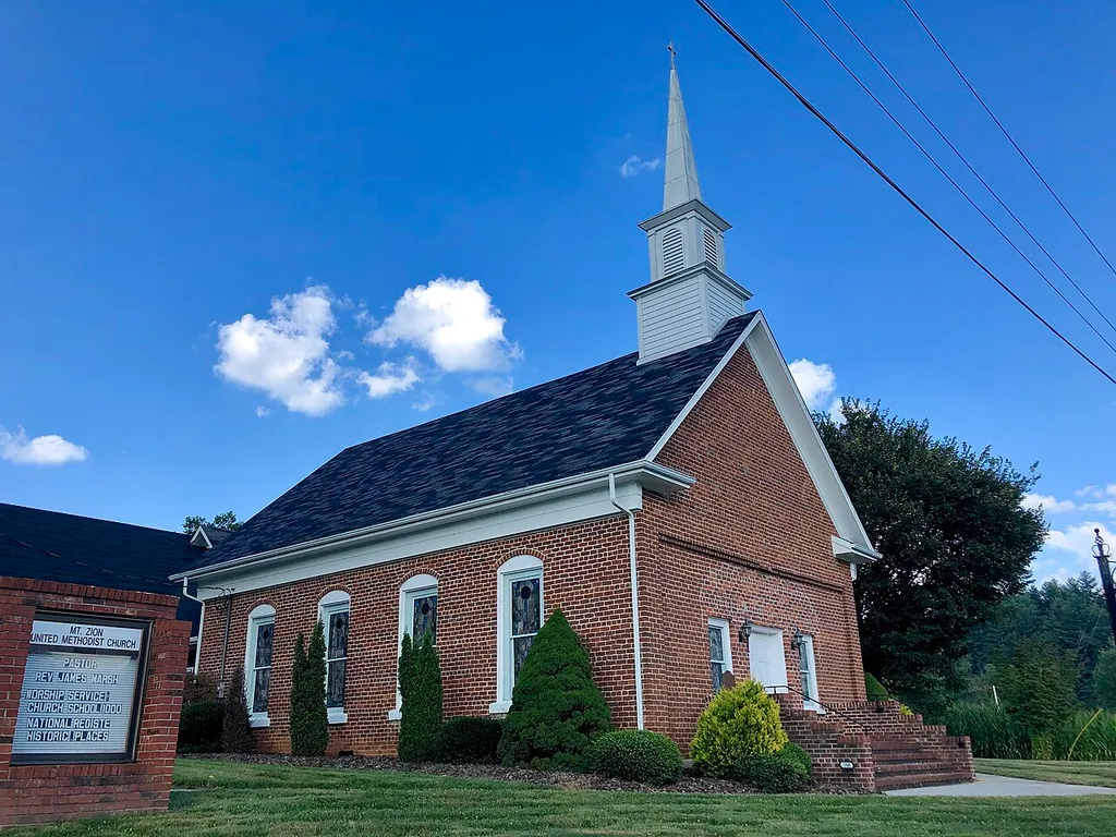 This is the Mount Zion United Methodist Church, located at Crabtree, North Carolina. Constructed in 1882-83, the brick church structure is the oldest remaining in use in Haywood County, and was listed on the National Register of Historic Places in 1986.