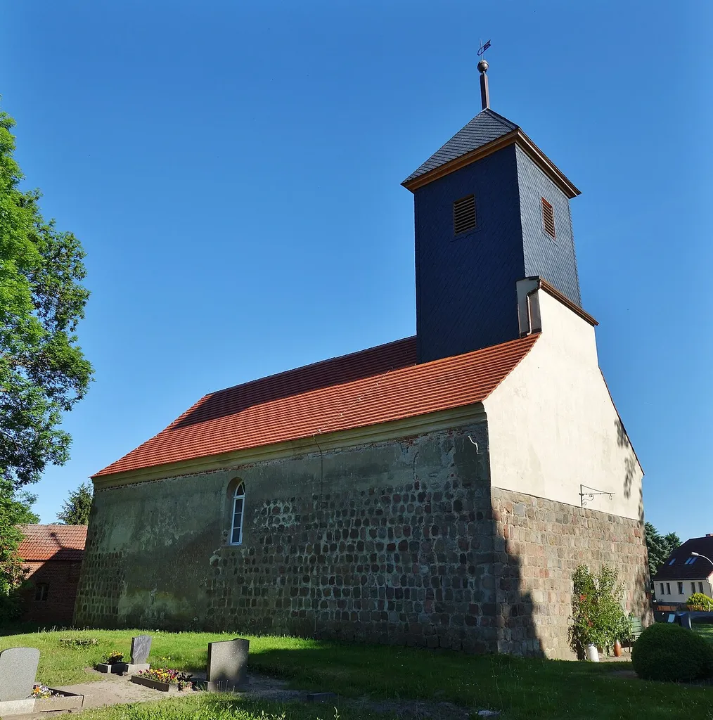 North-north-western view of the church in Wollenberg , Höhenland municipality , Märkisch-Oderland district, Brandenburg state, Germany.