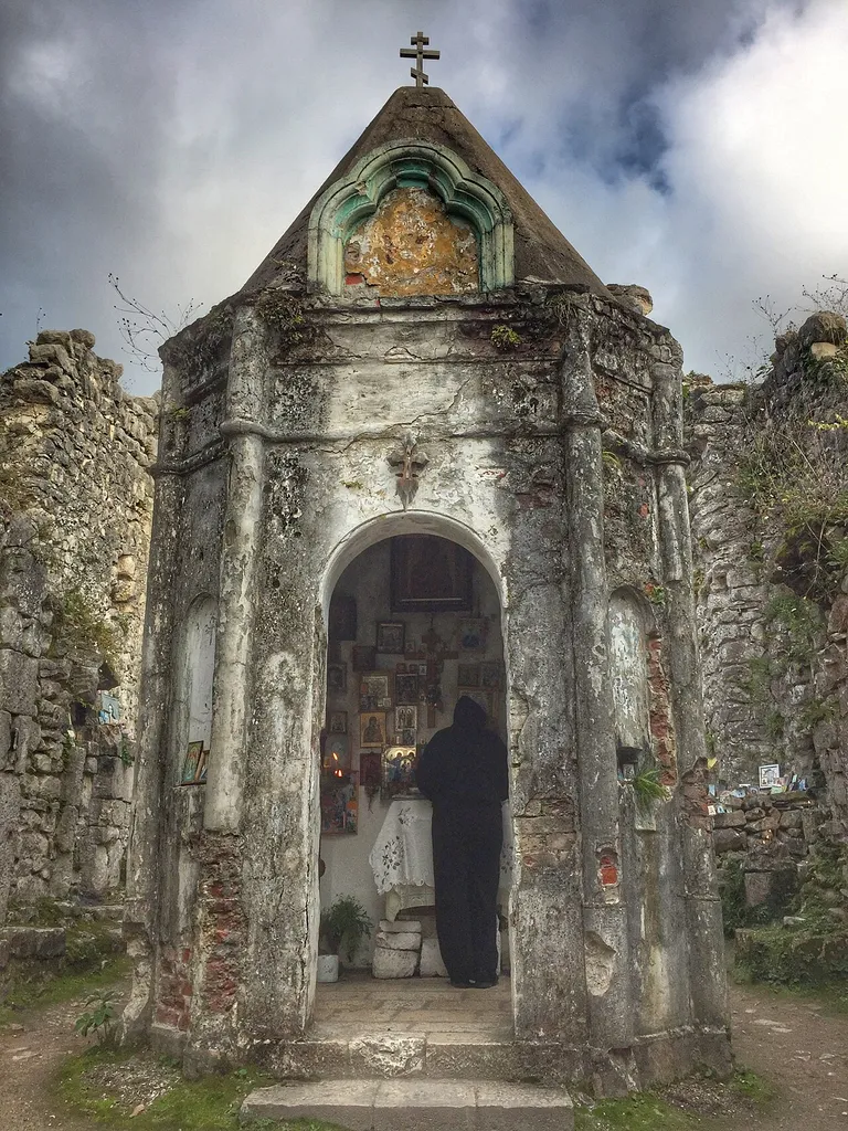 Church of St. Theodore the Tyrone - the early medieval religious building - single-apse single-nave basilica with narthex in New Athos, on top of the Iversky (Anakopi) mountain on the territory of the Anakopia fortress.
