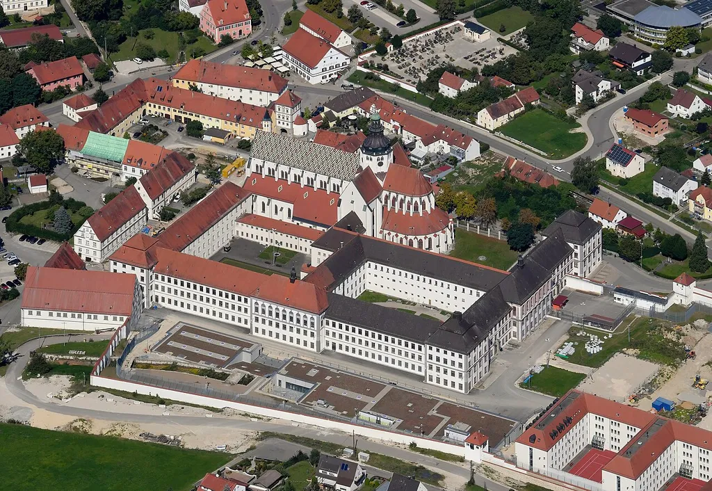 Aerial image of the Kaisheim (Kaisersheim) Abbey, former Imperial Abbey (view from the southeast)