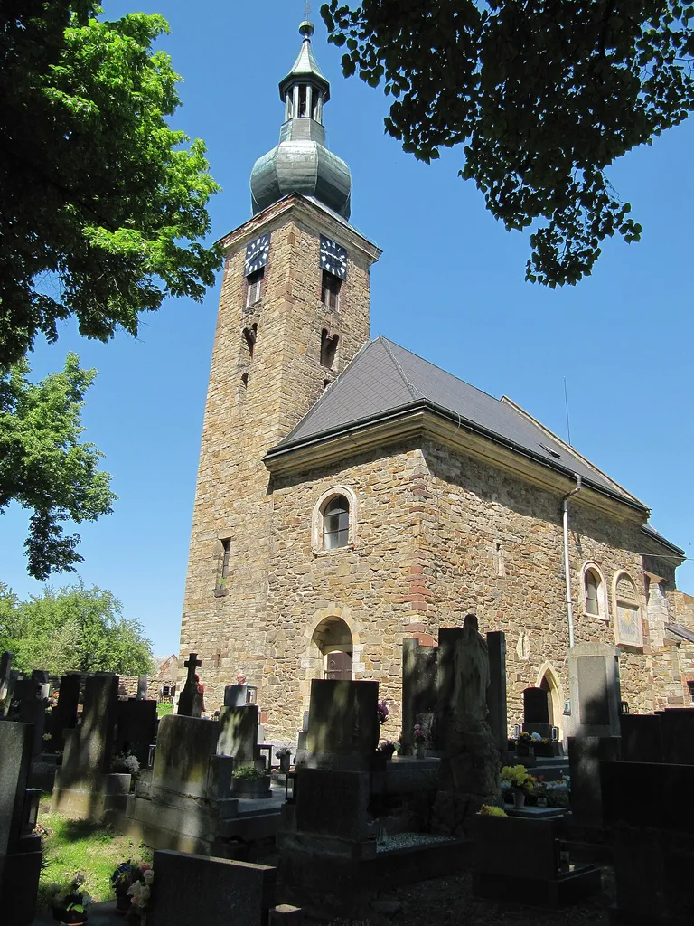 Úžice in Kutná Hora District, Czech Republic. Originally Romanesque church of the Assumption from the 12th century.