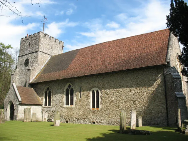 Church of St Mary the Virgin, Thurnham. A closer view, from within the churchyard, of 18261. It is a Grade 1 listed building with parts dating from the 12th century. Being close to the historic Pilgrim's Way it is no doubt steeped in history, but is not normally open outside service times.