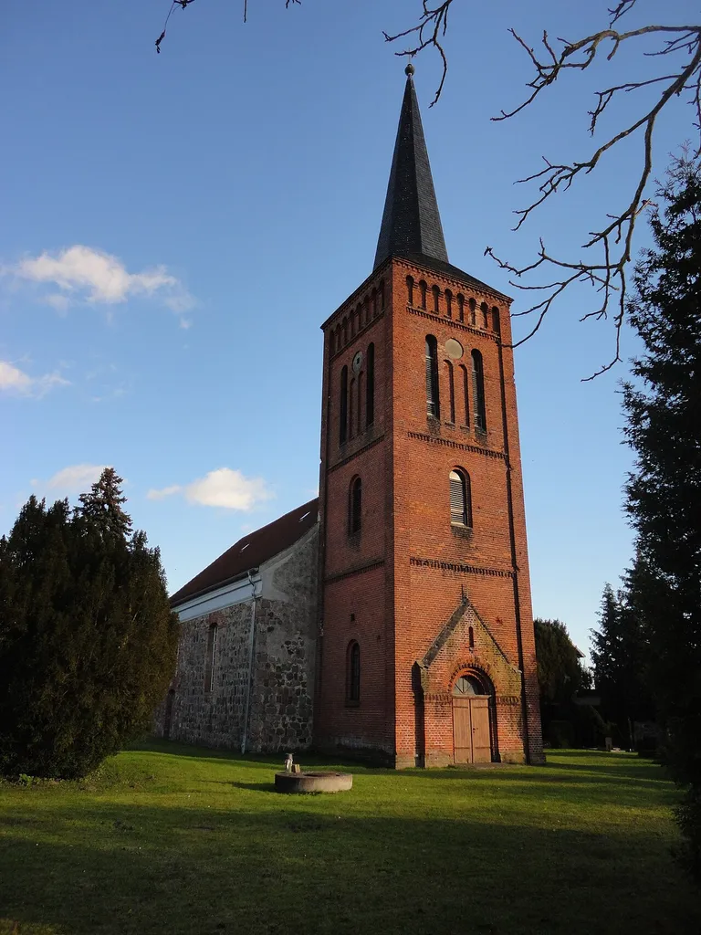 North-western view of Trampe church, Breydin municipality, Barnim district, Brandenburg state, Germany