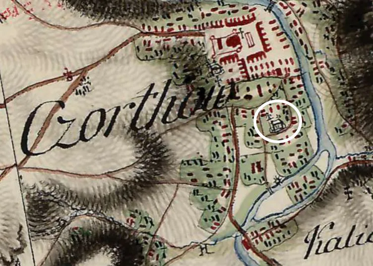 Церква святого Миколая Міренського в м. Чорткові на мапі Ф. фон Міґа (1782 р.)