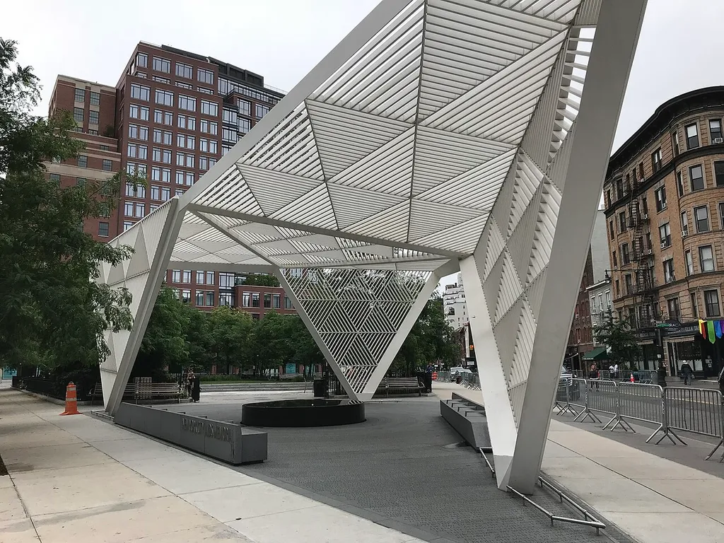 NYC AIDS Memorial Park sculpture at St Vincent's Triangle in Greenwich Village.